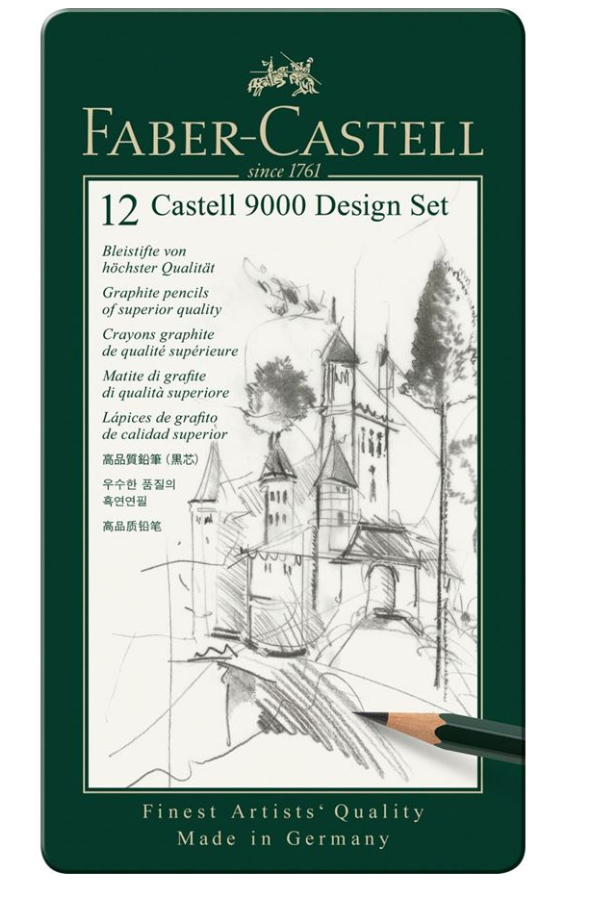 Lápices grafito Faber Castell 9000 12 graduaciones para diseño